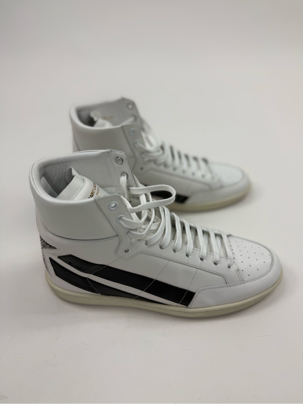 Saint Laurent White High-Top Sneakers with Black Stripe - Picture 3 of 10